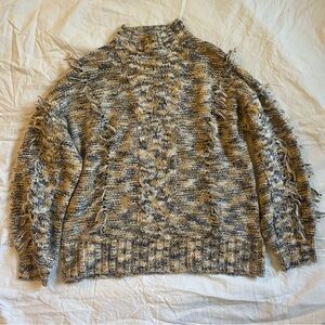 Blue Life Multicolor Knit Mock Neck Tufted Sweater